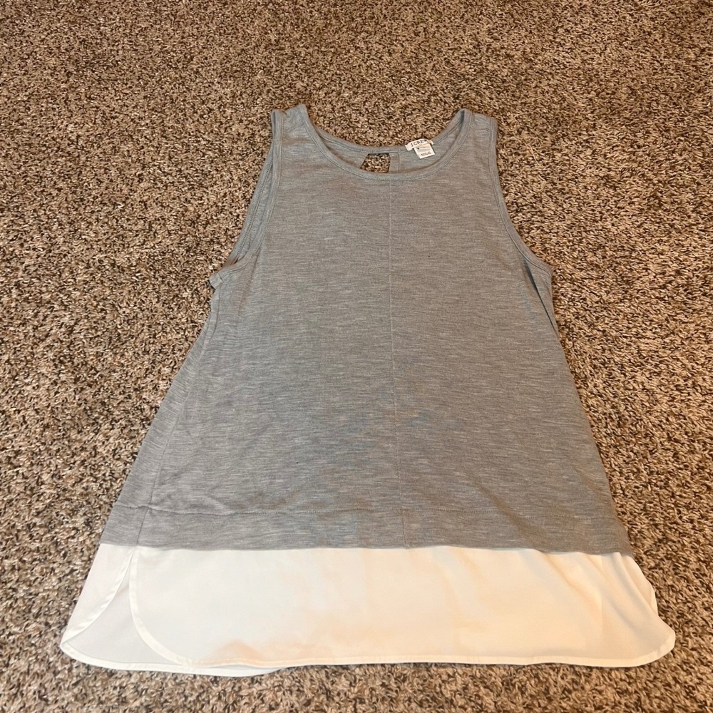 J.Crew Women's Gray Tank Top Sleeveless Blouse White Trim Casual Summer Medium